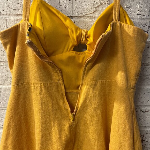 Mustard Yellow Linen Mini Dress - Adjustable Straps - Picture 6 of 9